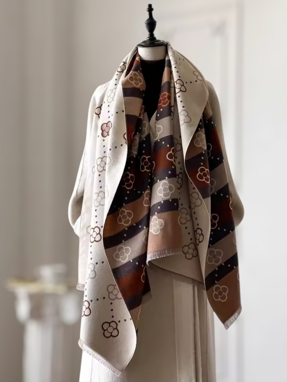 Cashmere Printed Scarf ▪︎ Tan/Multi - Picture 2 of 5